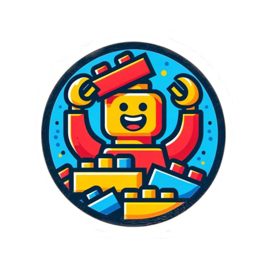 Happy Building Brick Sticker — Playful Lego Minifigure Kiss-Cut Sticker