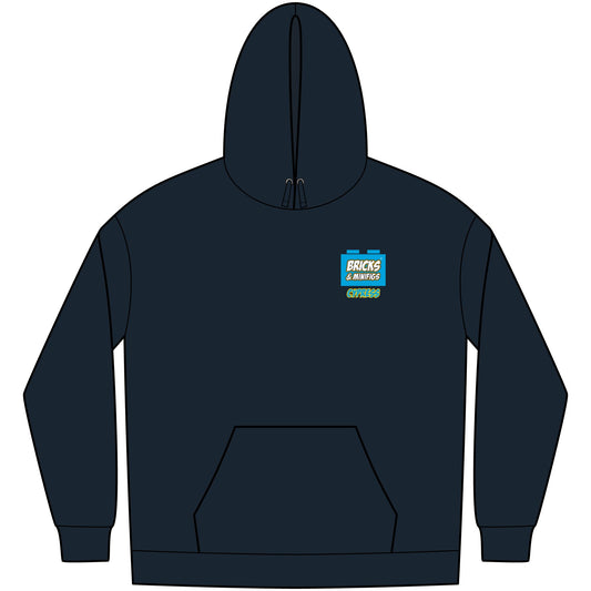 Bricks & Minifigs Logo Hoodie — Black Fleece Pullover