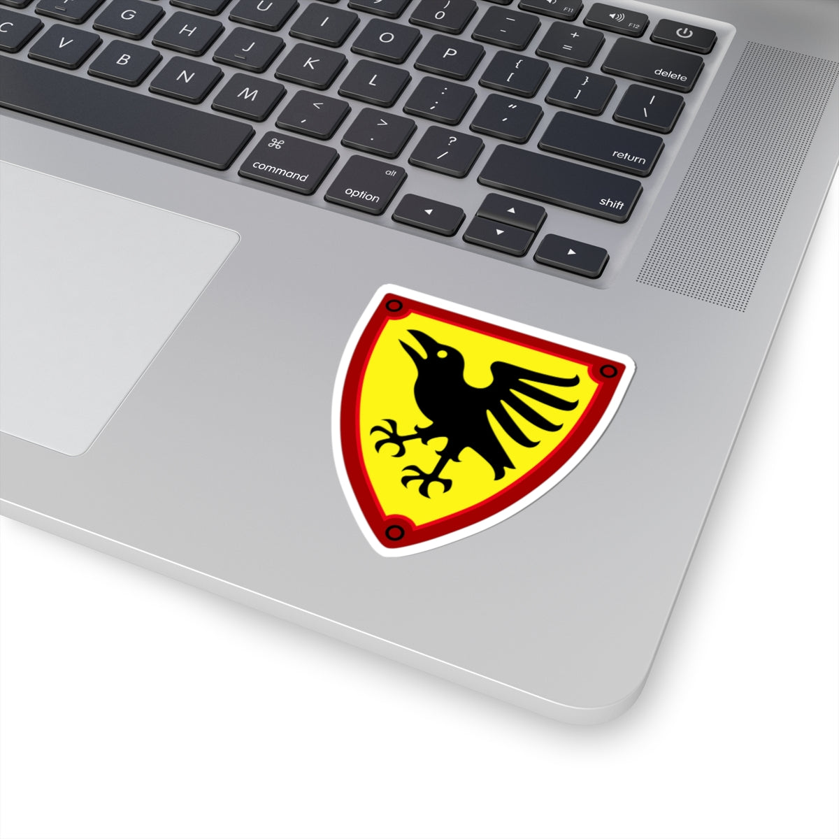 Raven Shield Kiss-Cut Sticker — Medieval Crest Laptop Decal