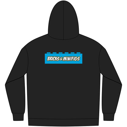 Bricks & Minifigs Logo Hoodie — Black Fleece Pullover